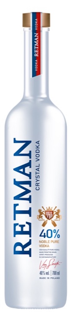 Retman Crystal Vodka Flasche mit blauem Schriftzug und goldener Kappe auf weißem Hintergrund
