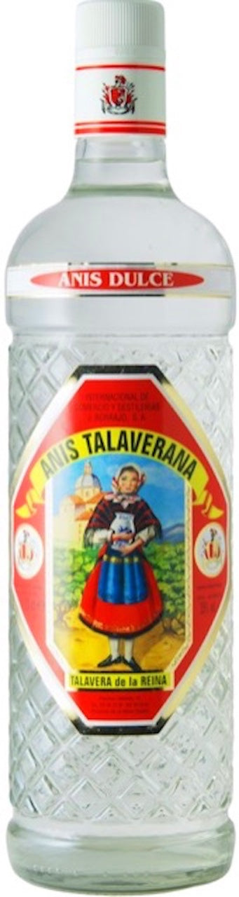 Anis Dulce Talaverana Anislikör Flasche mit rotem Etikett auf weißem Hintergrund