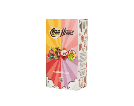 Rückseite der Capitán Fresón Geschenkverpackung mit buntem Design und Cream Heroes-Maskottchen, inspiriert von Luchadores.