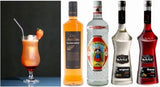Corazonada Cocktail-Set mit serviertem Cocktail sowie Rum, Anislikör, Orgeat Sirup und Erdbeersirup von SANZ.