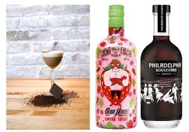 Fresón Strawberry Espresso Cocktail Set: Capitán Fresón und Philadelphia Boulevard Likör Flaschen.
