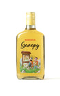 Flasche Genepy Ciao Likör von Bordiga mit gelbem Inhalt und einer Bergwanderer-Illustration von Ciao Comix auf dem Etikett.