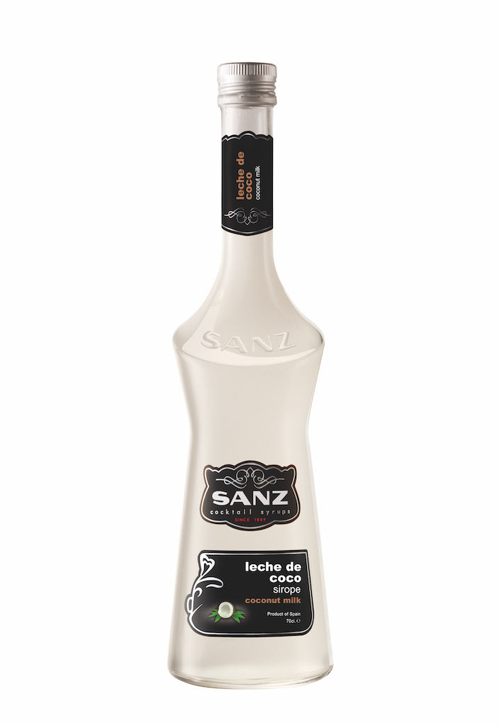 Kokosmilch Sirup Sanz 0,7L in eleganter Flasche mit schwarzem Etikett