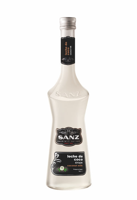 Kokosmilch Sirup Sanz 0,7L in eleganter Flasche mit schwarzem Etikett