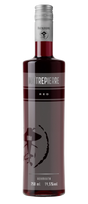 Maîtrepierre Rouge Vermouth vor dunklem, neutralem Hintergrund mit silberner Kapsel und stilisiertem Porträtmotiv auf der Flasche.