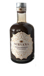 Flasche Nirvana Double Chocolate Cream Liqueur mit gold-weißem Etikett auf weißem Hintergrund, Schokolikör in dunklem Braun.