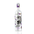 Flasche Sombrero Mexicano Maracuja-Tequila-Likör mit auffälligem Totenkopf-Design und lila Passionsfrucht-Dekor.