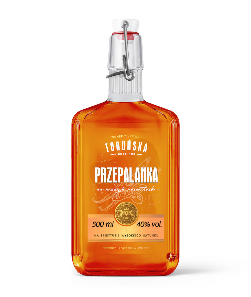 Torunska Przepalanka Spirituose aus Polen in 500-ml-Flasche mit Bügelverschluss.